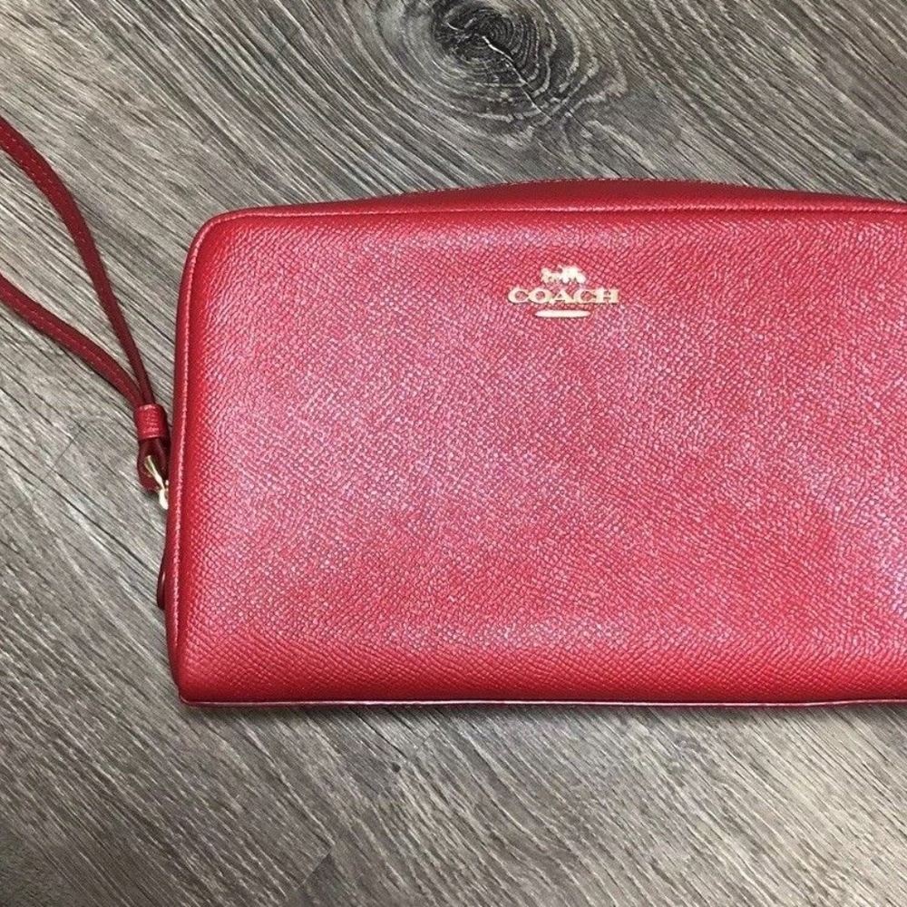 Coach Crossgrain Leather True Red Cosmetic Bag - Picture 2 of 8